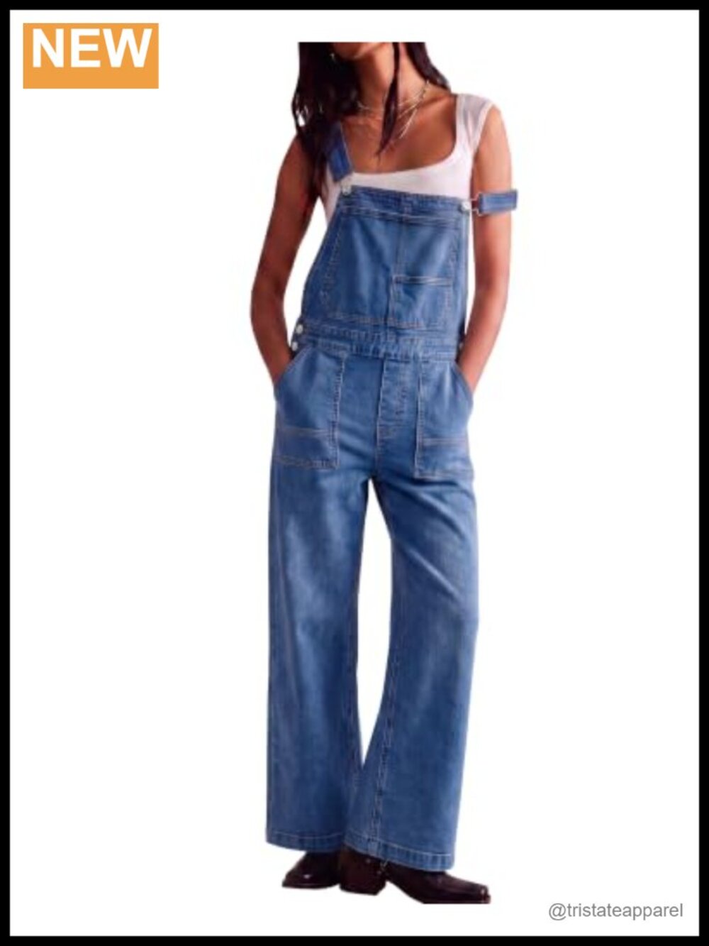 Wide Leg Denim Overalls Adjustable Straps Boyfriend Jumpsuit